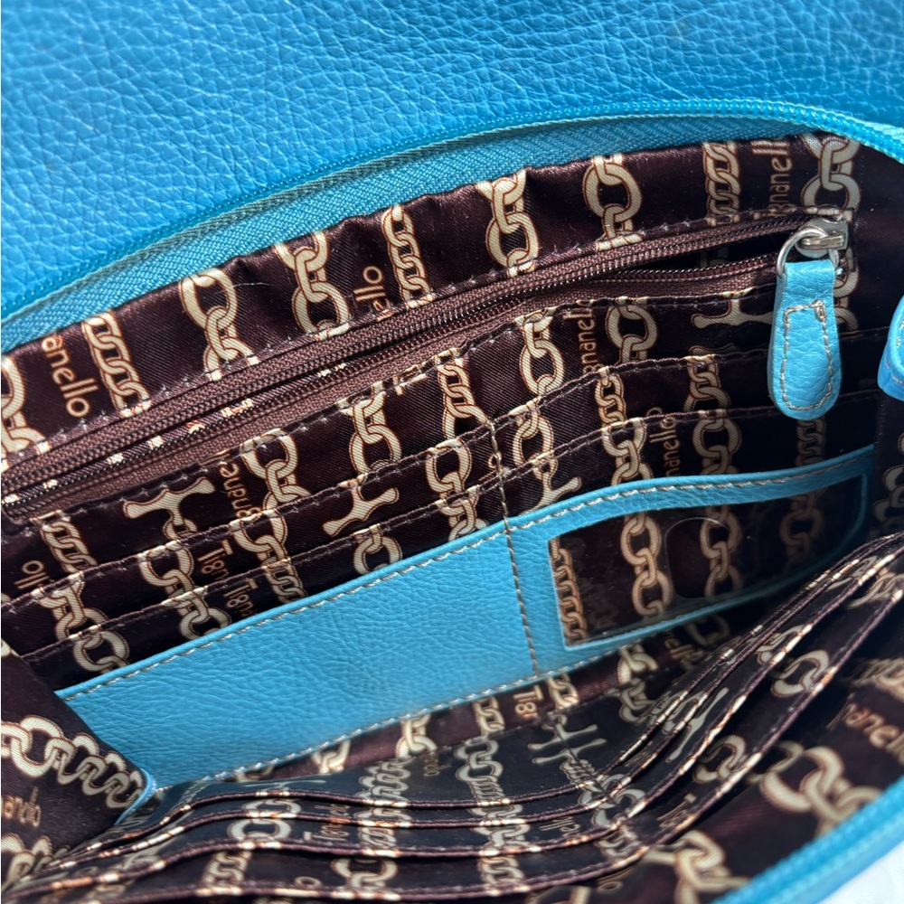 Tignanella Pebble leather turquoise crossbody bag organizer - Picture 8 of 13